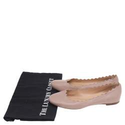 Pre Owned Chloe Beige Leather Lauren Scalloped Ballet Flats Size 36