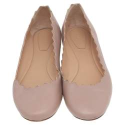 Pre Owned Chloe Beige Leather Lauren Scalloped Ballet Flats Size 36