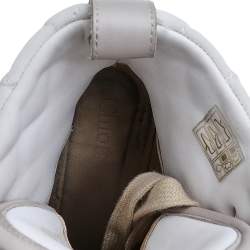 Pre Owned Chloe Light Pink/White Leather And Fabric Quilted High Top Wedge Sneakers Size 37