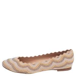 Chloe Beige Leather Studded Ballet Flats Size 37.5