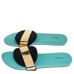 Pre Owned Chloé Black Fabric Metal Band Slide Flat Sandals Size 41