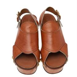 Chloe Tan Leather Criss Cross Platform Wedge Sandals Size 38.5