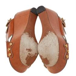 Chloe Tan Leather Criss Cross Platform Wedge Sandals Size 38.5