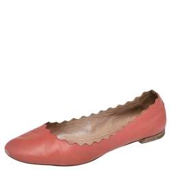Pre Owned Chloe Pink Leather Lauren Scalloped Ballet Flats Size 38.5
