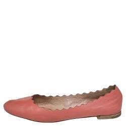 Pre Owned Chloe Pink Leather Lauren Scalloped Ballet Flats Size 38.5