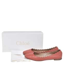 Pre Owned Chloe Pink Leather Lauren Scalloped Ballet Flats Size 38.5