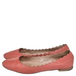 Pre Owned Chloe Pink Leather Lauren Scalloped Ballet Flats Size 38.5