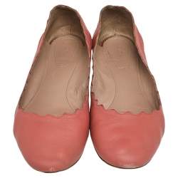Pre Owned Chloe Pink Leather Lauren Scalloped Ballet Flats Size 38.5