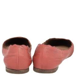 Pre Owned Chloe Pink Leather Lauren Scalloped Ballet Flats Size 38.5