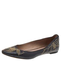 Pre Owned Chloe Black Leather Anatolia Studded Ballet Flats Size 37.5