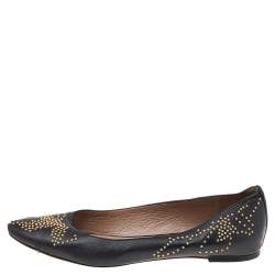 Pre Owned Chloe Black Leather Anatolia Studded Ballet Flats Size 37.5