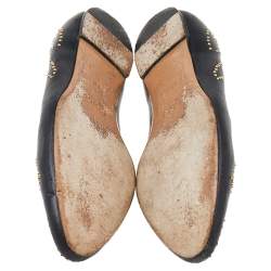 Pre Owned Chloe Black Leather Anatolia Studded Ballet Flats Size 37.5