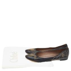 Pre Owned Chloe Black Leather Anatolia Studded Ballet Flats Size 37.5