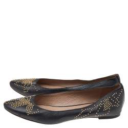 Pre Owned Chloe Black Leather Anatolia Studded Ballet Flats Size 37.5
