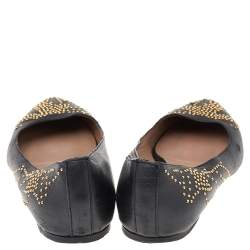 Pre Owned Chloe Black Leather Anatolia Studded Ballet Flats Size 37.5