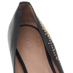 Pre Owned Chloe Black Leather Anatolia Studded Ballet Flats Size 37.5