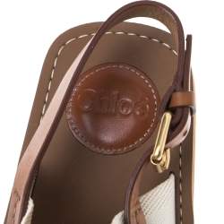 Pre Owned Chloe Logo-Print Canvas And Leather Flat Sandals Size 38