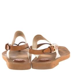 Pre Owned Chloe Logo-Print Canvas And Leather Flat Sandals Size 38