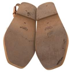 Pre Owned Chloe Logo-Print Canvas And Leather Flat Sandals Size 38