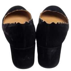 Pre Owned Chloe Black Suede Lauren Scallop Trim Block Heel Pumps Size 40