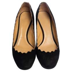 Pre Owned Chloe Black Suede Lauren Scallop Trim Block Heel Pumps Size 40