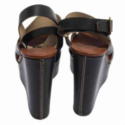 Chloe Black Leather 'Central' Platform Wedge Sandals Size 38.5