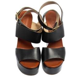Chloe Black Leather 'Central' Platform Wedge Sandals Size 38.5