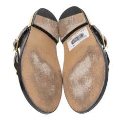 Pre Owned Chloe Olive Green Croc Embossed Leather Flat Sandals Size 36