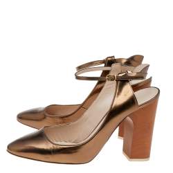 Pre Owned Chloe Bronze Leather Mary Jane Slingback Pumps Size 39