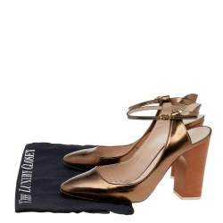 Pre Owned Chloe Bronze Leather Mary Jane Slingback Pumps Size 39