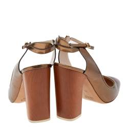 Pre Owned Chloe Bronze Leather Mary Jane Slingback Pumps Size 39