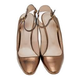 Pre Owned Chloe Bronze Leather Mary Jane Slingback Pumps Size 39