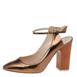 Pre Owned Chloe Bronze Leather Mary Jane Slingback Pumps Size 39