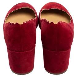 Pre Owned Chloe Red Suede Lauren Scalloped Pumps Size 37