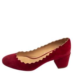 Pre Owned Chloe Red Suede Lauren Scalloped Pumps Size 37