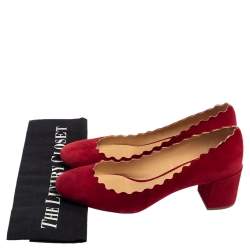 Pre Owned Chloe Red Suede Lauren Scalloped Pumps Size 37