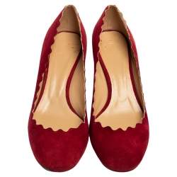 Pre Owned Chloe Red Suede Lauren Scalloped Pumps Size 37