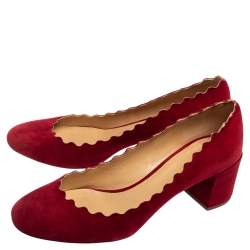 Pre Owned Chloe Red Suede Lauren Scalloped Pumps Size 37