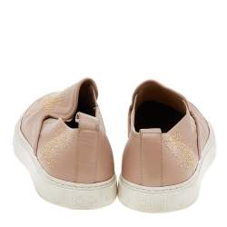 Chloe Beige Leather Embellished Slip On Sneakers Size 39