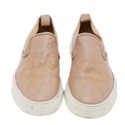 Chloe Beige Leather Embellished Slip On Sneakers Size 39