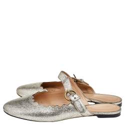 Pre Owned Chloe Gold Foil Leather Lauren Buckle Strap Flat Mules Size 39.5