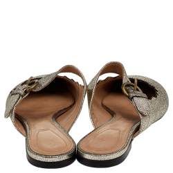 Pre Owned Chloe Gold Foil Leather Lauren Buckle Strap Flat Mules Size 39.5