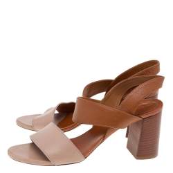 Pre Owned Chloe Brown/Beige leather Open Toe Slingback Sandals Size 37.5
