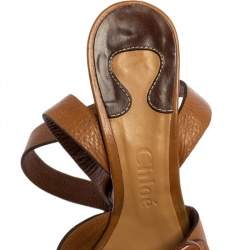 Pre Owned Chloe Brown Leather Crisscross Ankle-Strap Wooden Wedge Sandals Size 36