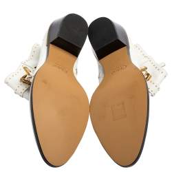 Pre Owned Chloe White Leather Cutout Studded Susanna Boots Size 38.5 