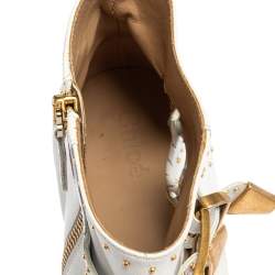 Pre Owned Chloe White Leather Cutout Studded Susanna Boots Size 38.5 