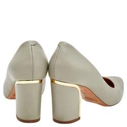 Pre Owned Chloe Grey Leather Beckie Block Heel Pumps Size 37