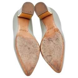 Pre Owned Chloe Grey Leather Beckie Block Heel Pumps Size 37