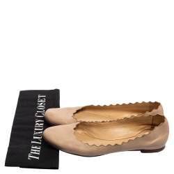 Chloe Pink Leather Lauren Scalloped Ballet Flats Size 36