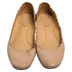 Chloe Pink Leather Lauren Scalloped Ballet Flats Size 36